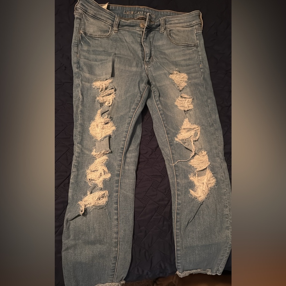 American Eagle Outfitters Light Blue Distressed Straight Jeans